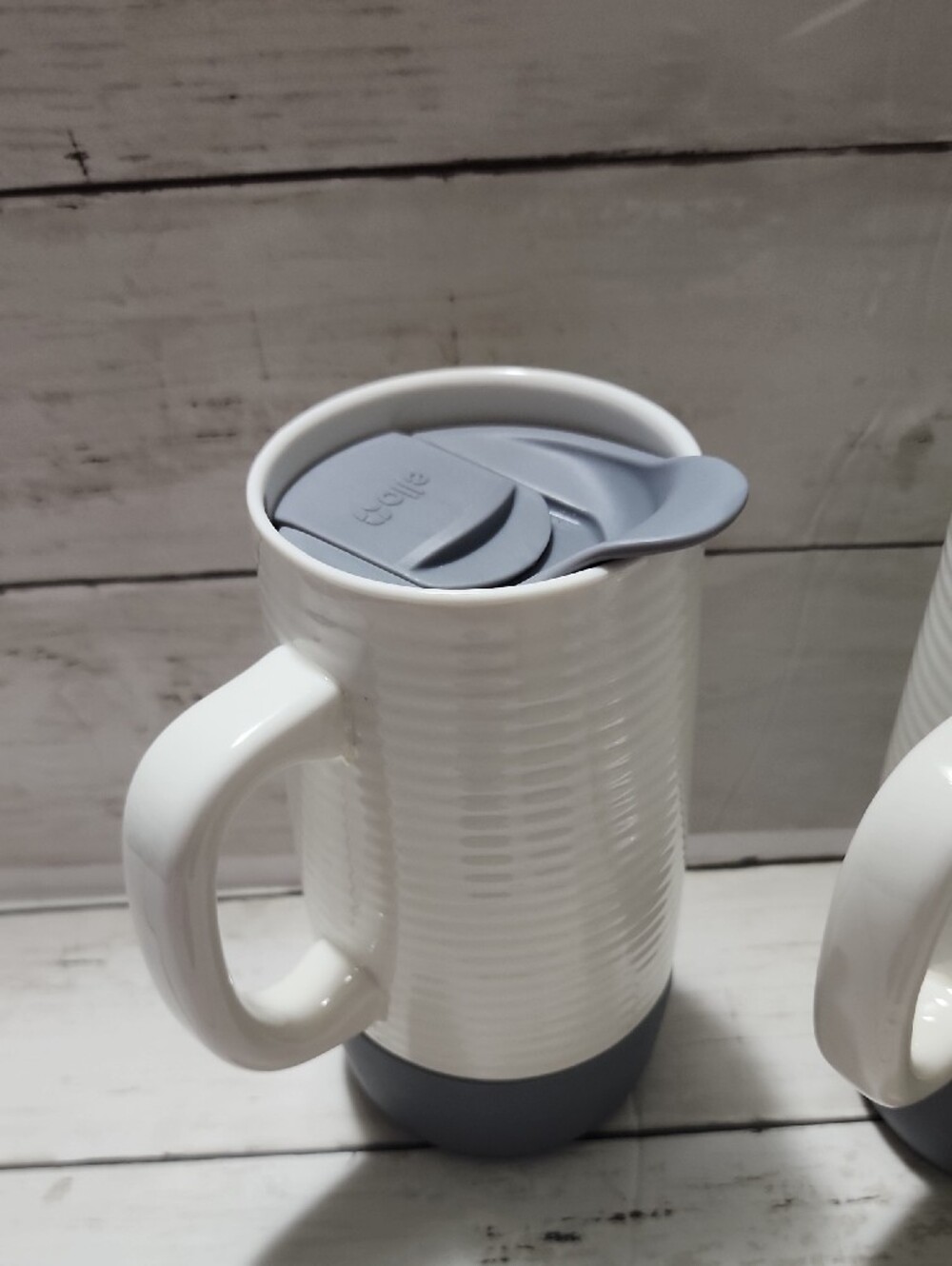 Insulated White and Gray Travel Mug with Handle - Set of 4 - Picture 3 of 6